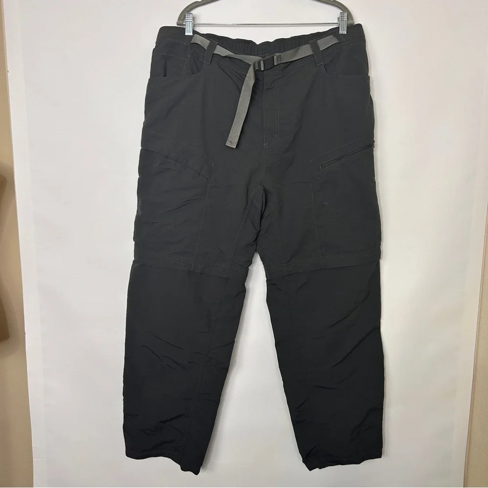 The North Face Mens Zip Off Pants Shorts XXL Gray Cargo Pockets with Belt